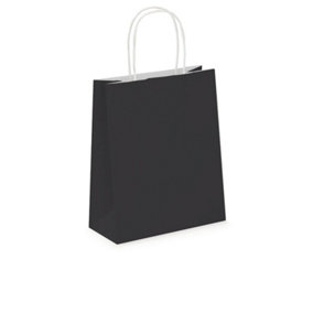 Pack of 20 Coloured Paper Party Bags 18cm x 22cm x 8cm Gift Bag With Handles Birthday Loot Bag Recyclable (Black)