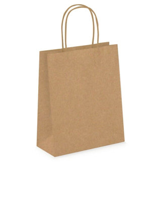 Pack of 20 Coloured Paper Party Bags 18cm x 22cm x 8cm Gift Bag With Handles Birthday Loot Bag Recyclable (Brown)