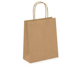 Pack of 20 Coloured Paper Party Bags 18cm x 22cm x 8cm Gift Bag With Handles Birthday Loot Bag Recyclable (Brown)