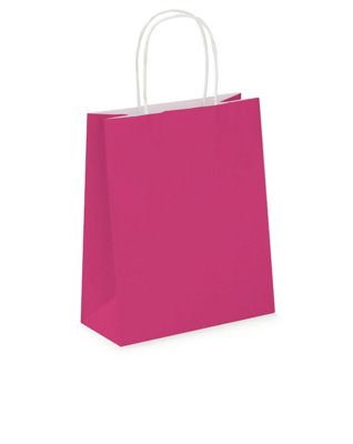 Pack of 20 Coloured Paper Party Bags 18cm x 22cm x 8cm Gift Bag With Handles Birthday Loot Bag Recyclable (Fuchsia)