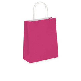Pack of 20 Coloured Paper Party Bags 18cm x 22cm x 8cm Gift Bag With Handles Birthday Loot Bag Recyclable (Fuchsia)