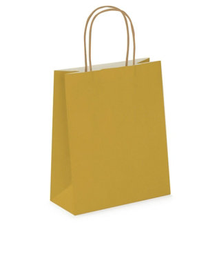 Pack of 20 Coloured Paper Party Bags 18cm x 22cm x 8cm Gift Bag With Handles Birthday Loot Bag Recyclable (Gold)