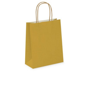 Pack of 20 Coloured Paper Party Bags 18cm x 22cm x 8cm Gift Bag With Handles Birthday Loot Bag Recyclable (Gold)