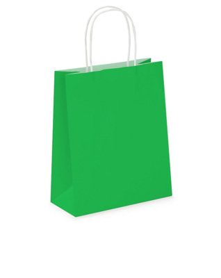 Pack of 20 Coloured Paper Party Bags 18cm x 22cm x 8cm Gift Bag With Handles Birthday Loot Bag Recyclable (Green)