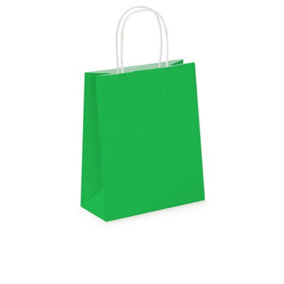 Pack of 20 Coloured Paper Party Bags 18cm x 22cm x 8cm Gift Bag With Handles Birthday Loot Bag Recyclable (Green)
