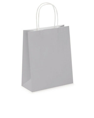 Pack of 20 Coloured Paper Party Bags 18cm x 22cm x 8cm Gift Bag With Handles Birthday Loot Bag Recyclable (Grey)