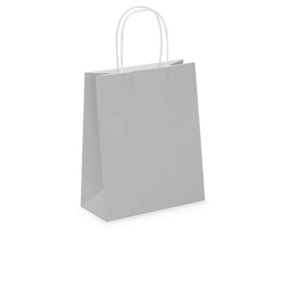 Pack of 20 Coloured Paper Party Bags 18cm x 22cm x 8cm Gift Bag With Handles Birthday Loot Bag Recyclable (Grey)