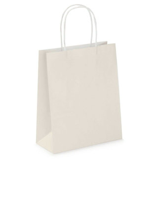 Pack of 20 Coloured Paper Party Bags 18cm x 22cm x 8cm Gift Bag With Handles Birthday Loot Bag Recyclable (Ivory)