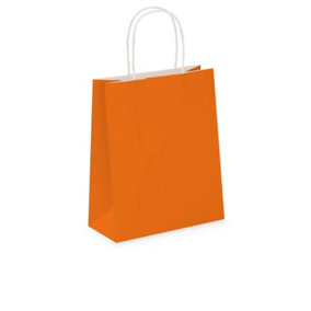 Pack of 20 Coloured Paper Party Bags 18cm x 22cm x 8cm Gift Bag With Handles Birthday Loot Bag Recyclable (Orange)