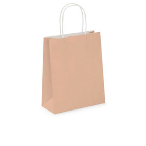 Pack of 20 Coloured Paper Party Bags 18cm x 22cm x 8cm Gift Bag With Handles Birthday Loot Bag Recyclable (Peach)