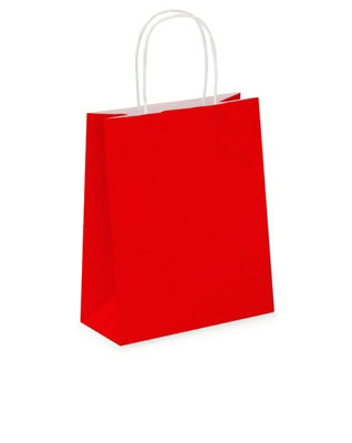 Pack of 20 Coloured Paper Party Bags 18cm x 22cm x 8cm Gift Bag With Handles Birthday Loot Bag Recyclable (Red)