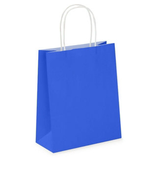 Pack of 20 Coloured Paper Party Bags 18cm x 22cm x 8cm Gift Bag With Handles Birthday Loot Bag Recyclable (Royal Blue)