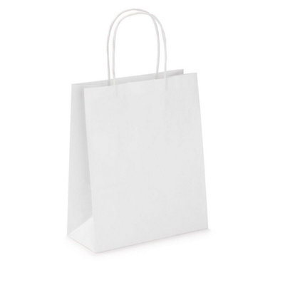 Pack of 20 Coloured Paper Party Bags 18cm x 22cm x 8cm Gift Bag With Handles Birthday Loot Bag Recyclable (White)