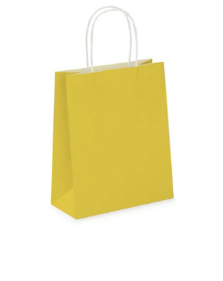 Pack of 20 Coloured Paper Party Bags 18cm x 22cm x 8cm Gift Bag With Handles Birthday Loot Bag Recyclable (Yellow)