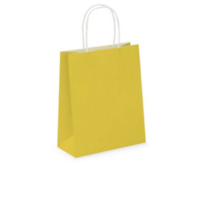 Pack of 20 Coloured Paper Party Bags 18cm x 22cm x 8cm Gift Bag With Handles Birthday Loot Bag Recyclable (Yellow)