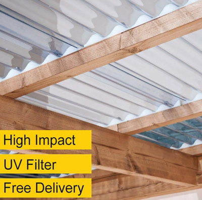 Pack of 20 - High Impact Clear Sunruf PVC Corrugated Roofing Sheets with UV filter 9ft (2750mm)