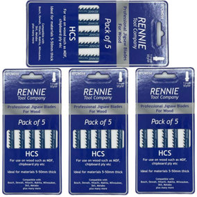 Pack Of 20 Rennie Tools - Straight and Fast Cuts Jigsaw Blades For Wood Compatible With Bosch Dewalt Makita Milwaukee And More