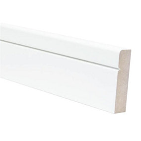 PACK OF 20 (Total 20 Units) - 18mm x 119mm White Primed MDF Rounded One Edge V Groove Skirting Board - 4400mm Length