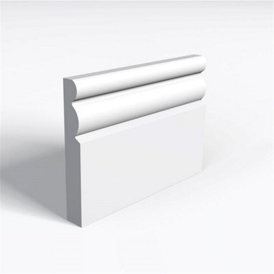 Pack of 20 (Total 20 Units) - Moisture Resistant MDF Primed Ogee NE Skirting Board & Rebate - 18mm (T) x 94mm (H) x 4200mm (L)