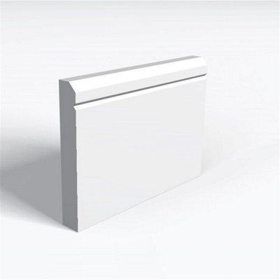 Pack of 20 (Total 20 Units) - MR MDF Primed Chamfered 1 V Groove Skirting Board & Rebate - 25mm(T) x 94mm(H) x 4200mm(L)