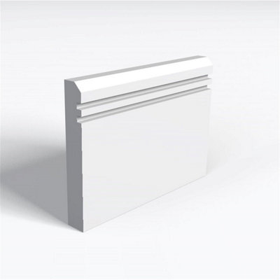 Pack of 20 (Total 20 Units) - MR MDF Primed Chamfered 2 Square Grooves Skirting Board - 18mm(T) x 94mm(H) x 3050mm(L)