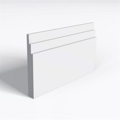 Pack of 20 (Total 20 Units) - MR MDF Primed Chamfered 3 Square Grooves Skirting Board - 25mm (T) x 194mm (H) x 3050mm (L)