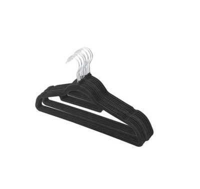 Pack of 20 Velvet Thin Non Slip Clothes Hangers with Tie Bar & Swivel Hooks Organiser For Coat Suit Trousers Hanger Black