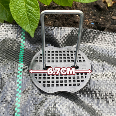 Pack of 200 weed matting hold down pegs with 200 buffer plates+removal tool - 3