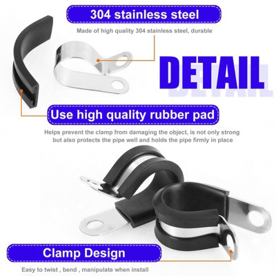 Pack of 24 28mm cable ties, 304 stainless steel R-shaped rubber ...