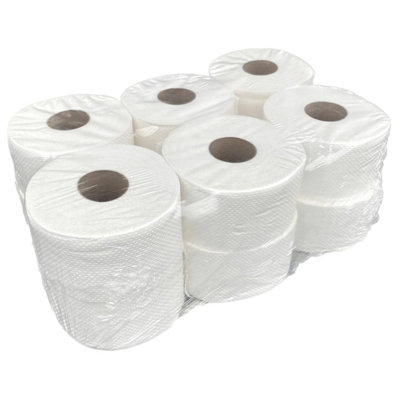 Pack Of 24 Highly Absorbent White Embossed 2ply Centre Feed Paper Rolls
