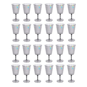 Pack Of 24 Plastic Glitter Wine Goblet Glasses Reusable Drink Clear Summer Party