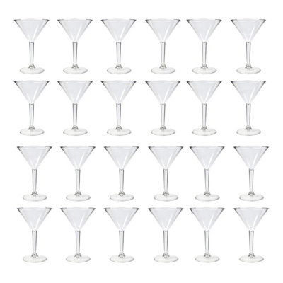 Pack Of 24 Plastic Martini Glasses - Reusable Cocktail Drink Clear Cup Indoor Outdoor Summer BBQ Party