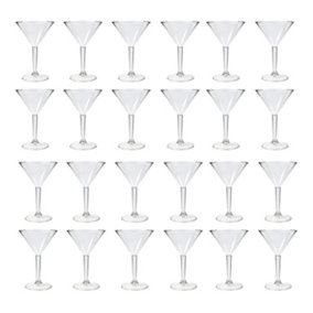 Pack Of 24 Plastic Martini Glasses - Reusable Cocktail Drink Clear Cup Indoor Outdoor Summer BBQ Party