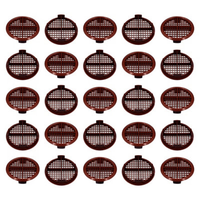 Pack of 25 Brown Plastic 68mm Round Soffit Air Vents Push in Roof and Eave Circular Mesh Air Vents