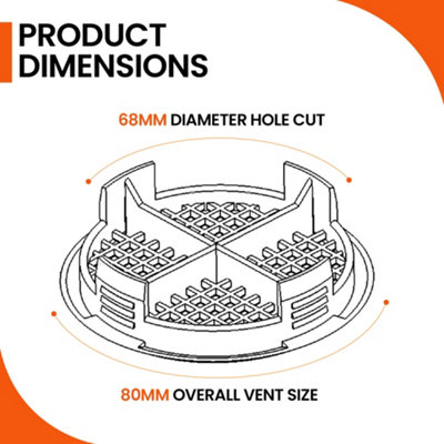 Pack of 25 Brown Plastic 68mm Round Soffit Air Vents Push in Roof and Eave Circular Mesh Air Vents - 5