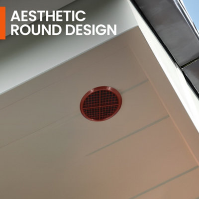 Pack of 25 Brown Plastic 68mm Round Soffit Air Vents Push in Roof and Eave Circular Mesh Air Vents - 6