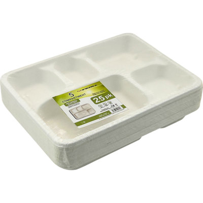 Pack Of 25 Disposable Bagasse Paper White Food Trays Serving Plates 5 ...