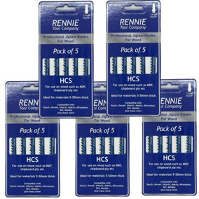 Pack Of 25 Rennie Tools - Straight and Fast Cuts Jigsaw Blades For Wood Compatible With Bosch Dewalt Makita Milwaukee And More