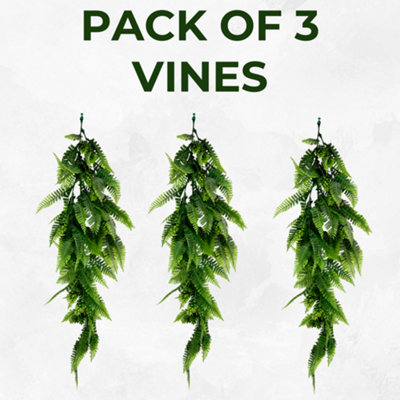 Pack of 3 - Artificial Hanging Plants Vines Leaves  - 60cm Long Each - Realistic Foliage - Indoor / Outdoor