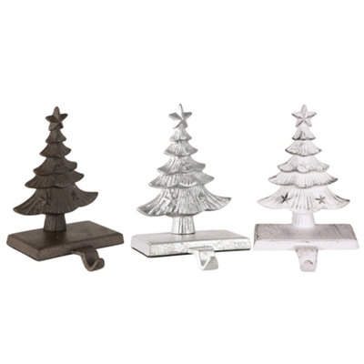 Snowflake Stocking Hangers Set Of 3 - Rustic White Iron Metal Christmas Mantel Decor