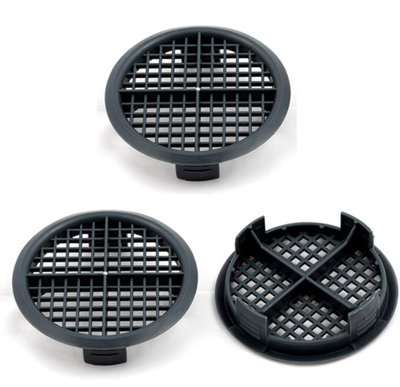 Pack of 3 fiXte 70mm Lattice Design Anthracite Grey Plastic Push in Circular Soffit Vents Roof Air Vents