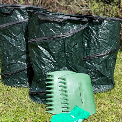 Pack of 3 Garden Waste Tidy Pop Up Bags with Leaf Grabs & Gloves - 4