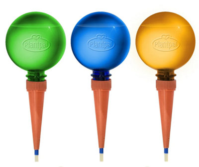 Pack of 3 Green Blue and Orange Plantpal Watering Globes