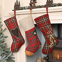 Pack of 3 Highland Tartan Xmas Gift Decoration Christmas Stocking