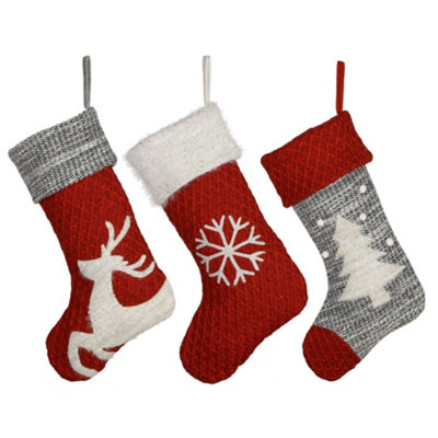 Pack of 3 Knitted Traditional Christmas Stockings | DIY at B&amp;Q