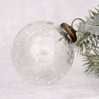 Pack of 3 Large Clear 3 Crackle Glass Hanging Christmas Decoration