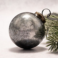 Pack of 3 Large Slate 3" Crackle Hanging Glass Christmas Ornament