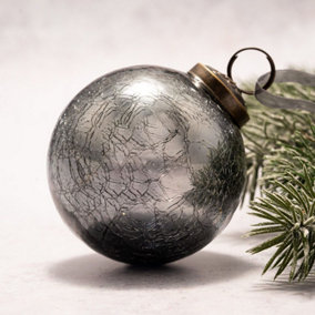 Pack of 3 Large Slate 3" Crackle Hanging Glass Christmas Ornament