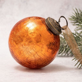 Pack of 3 Large Tangerine 3" Crackle Glass Christmas Ball