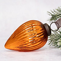 Pack of 3 Large Tangerine 3" Ribbed Glass Pinecone Christmas Ornament